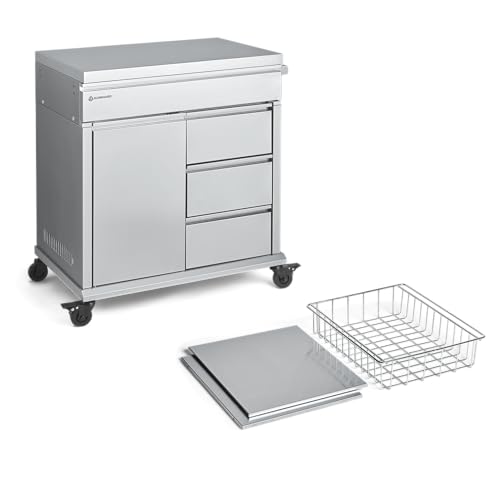 BURNHARD Grill Beistellwagen mit Edelstahl-Arbeitsfläche inkl. Regalboden, Grilltisch, 4 Soft-Close...