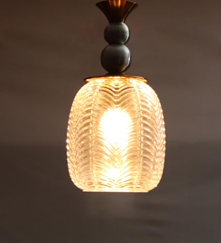 Image of ELIANTE Auris Modern Glass Hanging Light for Living Room & Dining Area | Metal Ceiling Lamp with Elegant Glass Shade | 3 Years Warranty | Free Bulb