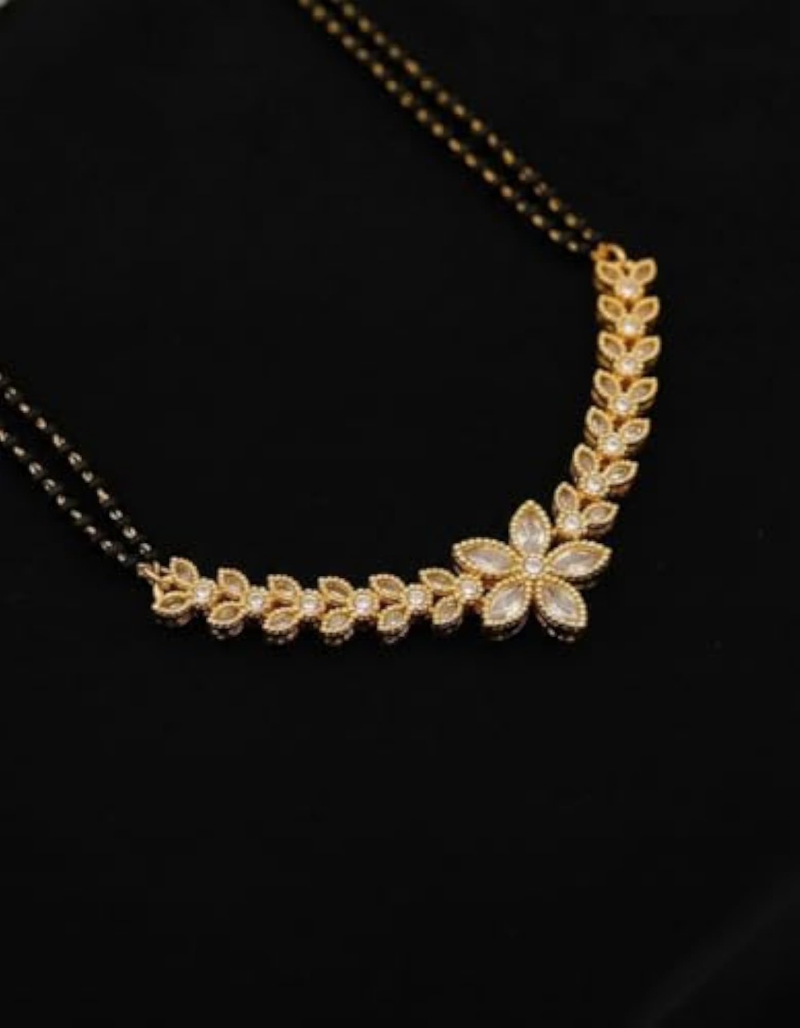 Women's Gold Plated American Diamond Floral Mangalsutra