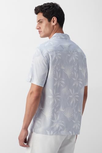 Image of Peter England Men's Cotton Blend Classic Fit Floral Print Casual Shirt | Cuban Collar, Half Sleeves | Casual Wear
