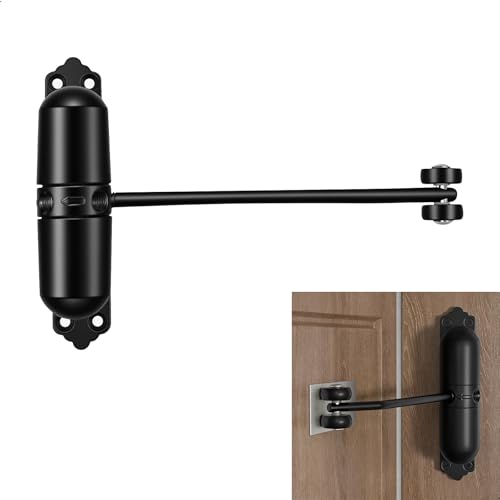 Fermeture Porte, Ferme-porte en Acier Massif Ressort de Traction Noir Automatique et Réglable Facile à Installer Anti-Choc pour Portes Intérieures et Extérieures, Fermeture Douce