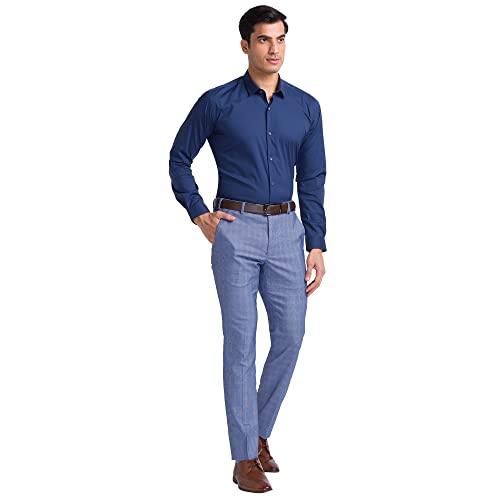 Image of Park Avenue Men's Cotton Blend Solid Pattern Slim Fit Regular Collar Full Sleeve Formal Shirt
