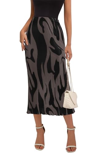 PRETTYGARDEN Women's 2025 Summer High Waist Graphic Print A Line Pleated Long Skirts for Women Trendy Plisse Midi Skirt