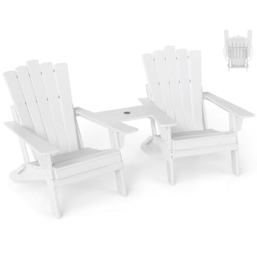 GREENVINES Folding-Adirondack-Chairs-Set-of-2 | HDPE Plastic | Throne Series | Fire Pit Chair | with Connecting Tray | Removable Table | All Weather |