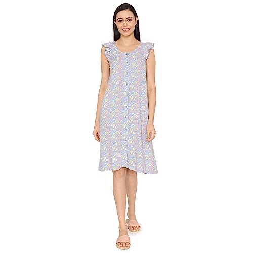 Image of Zivame Mickey & Friends Knit Cotton Knee Length Nightdress - Lemon Drop