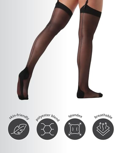 Image of MeMoi Plus Backseam Thigh High Stockings for Women, Comfortable Sheer Thigh High Stockings - Sizes Small - Q2