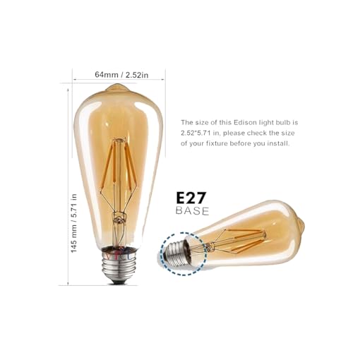 Image of Edison Tungsten Filament Antique Glass Light Bulbs Vintage Base E27 Bulb Yellow Light for Home Decoration, Living Room, Hall, Balcony, Restaurant Bar Lighting (pack of 3)