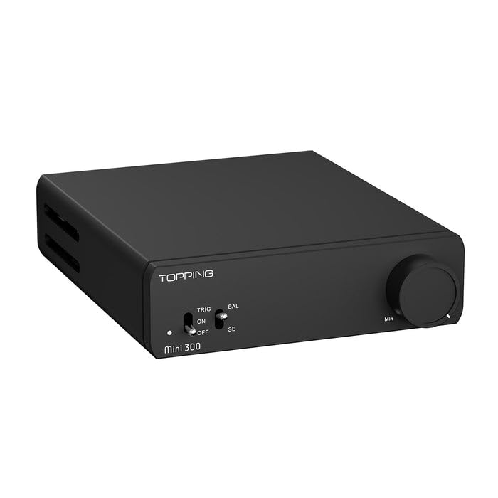 Topping Mini300 Amplificatore HiFi Stereo ad Alta Potenza, Classe D Bilanciato, 140 W×2 @4Ω, 124 dB SNR, Auto Power Sync,TRS Bilanciato e RCA, Amplificatore da Scrivania per Altoparlanti Passivi, Nero