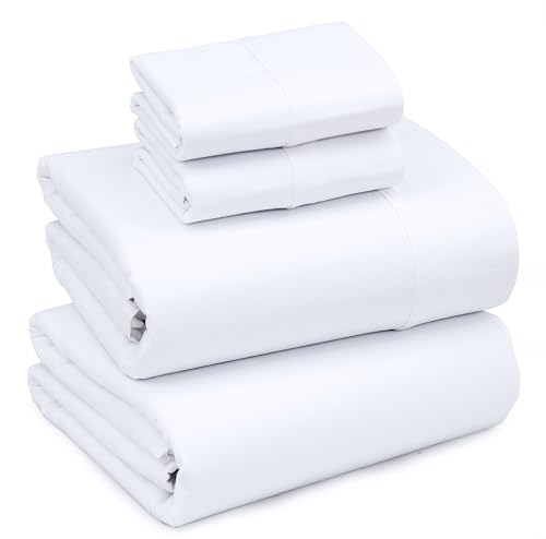 RUVANTI Full Size Sheets Set Brushed Microfiber Sheets 4 Pieces (1 Fitted Sheet 1 Flat Sheet 2 Pillowcases) with 15-inch Deep Pockets Lightweight & Compfy Premium Hotel Bedding White