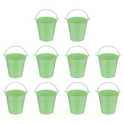 YELARXI Small Metal Buckets, Mini Buckets with Handle Galvanized Colored Tin Pail Containers Basket Party Supplies - Fit for (Halloween - Classroom Crafts) 4" & 10Pcs & Light Green