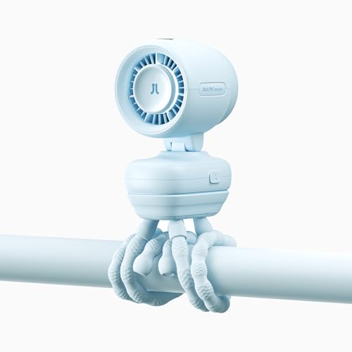 JISULIFE 2026 Stroller Fan – Small & Stylish with 38H Cooling, Soft Night Light, One‑Click Detachable for Stroller or Desk, Safe Baby Fan for Crib Car Seat Nursery Travel, Gifts for Baby Mom (Blue)