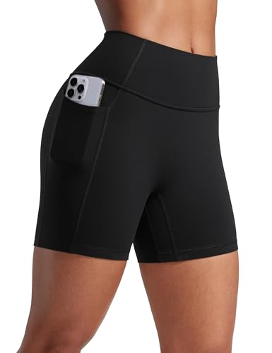 CRZ YOGA Secretsculpt Womens Butterlift High Waist Scrunch Butt Biker Shorts with Pockets 5'' - No Front Seam Workout Booty