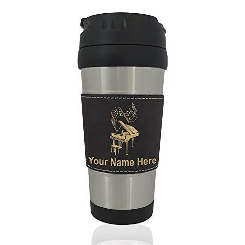 Travel Mug, Grand Piano, Personalized Engraving Included (Black)