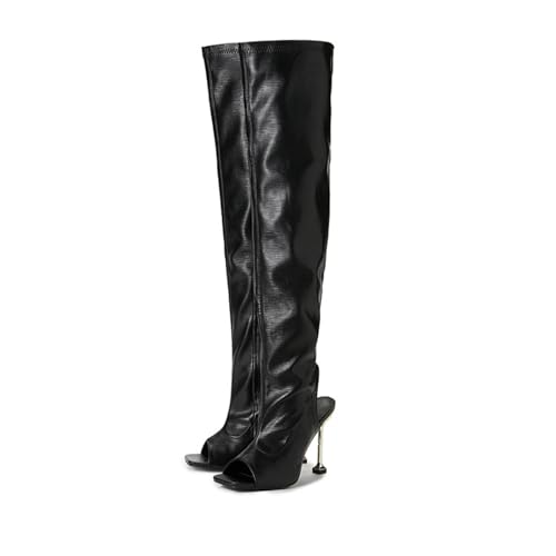 MILDSEVEN Women's High Heel Summer Boots with Side Zipper, Sexy Cute Fashion Over The Knee Boots, Casual Open Toe Thigh High Boots for Wedding, Parties And Banquets, 153