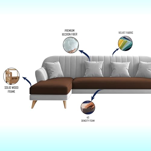 Image of Atticus LHS 6 Seater L Shape Sofa Set for Living Room (Brown Grey Fabric) Premium Fabric Sofa Set