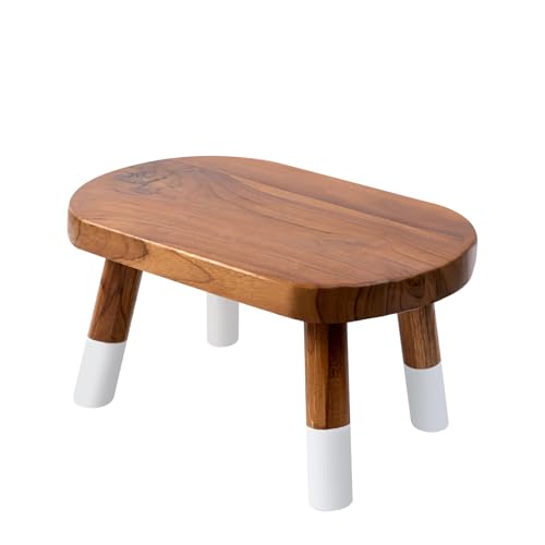 Dip Dyed Teak Step Stool Heavy Duty Wooden Stepping Stools for Adults Kids with 4 Dip Dyed Legs,Bed Steps for High Beds