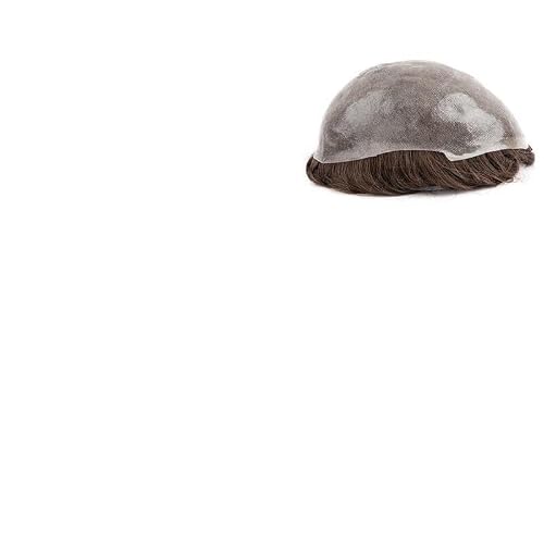 Treski Męska proteza włosów 0,06-0,08 mm Cienka skóra Tupet męski Podwójne węzły Naturalna linia Pętelka V Podstawa PU Prosty system wymiany ludzkich(Medium Brown,7x9)