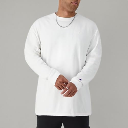 Image of Champion Men's Classic Long Sleeve T-Shirt, Standard Fit, C Logo, Available in Regular and Big & Tall, White, XX-Large Big