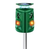 Repulsif Chat Exterieur, 360° Solaire Répulsif Chat Ultrason Exterieur avec Capteur de Mouvement 10m, Alarme Sonore LED pour Jardin, 5 Modes pour Chats, Chiens, Oiseaux, Renards, Visons, Recharge USB