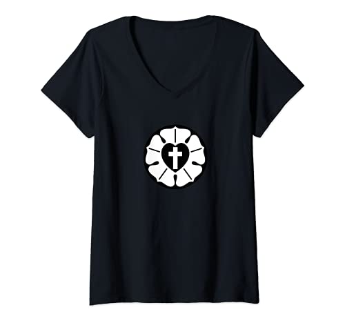 Mujer Lutheran Rose - Lutheran Cross Camiseta Cuello V