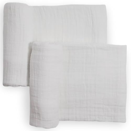 Image of Little Unicorn 100% Natural Organic Cotton Muslin Swaddle Blanket 2 Pack | Giftable Set of 2 swaddles (White)