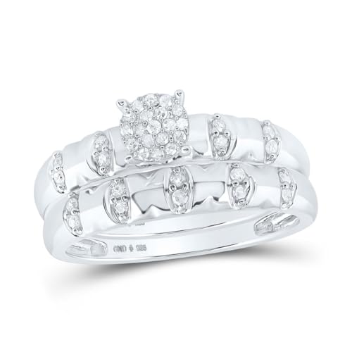 Sterling Silver His Hers Round Diamond Cluster Matching Wedding Set 1/4 Cttw2
