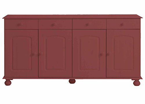 Image of APRODZ Solid Wood Sideboard Cabinet for Living Room | Wooden Storage Cabinet with 3 Drawers & Doors | Kitchen Crockery Cabinet | Drawer Cabinet for Dining Room Bedroom | 161x35x79 cm,English Vermilion