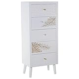 DRW Sinfonier con 5 cajones de Madera DM con Relieve de Hoja en Blanco y Dorado 45x30x106cm