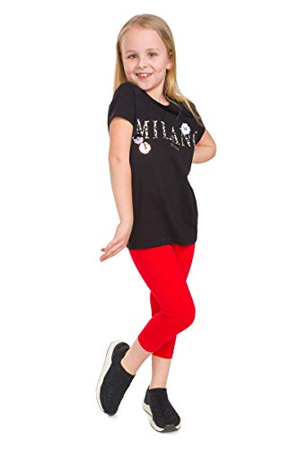 MITAAMI Legging Capri en coton pour fille - Longueur 3/4 - Ultra doux - Pour l'école - Âge 2-13 ans, Rouge, 8 ans Cover