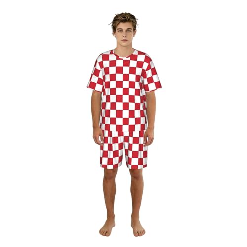 Ensemble de pyjama rouge et blanc imprimé fluide pour tenue de nuit confortable