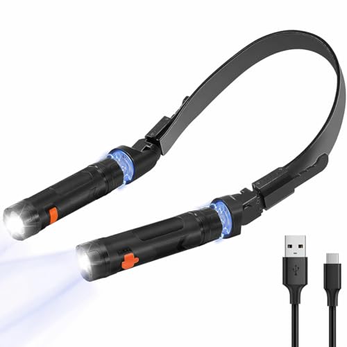 Meipall Rechargeable LED Neck Light, 2-in-1 Hands-Free Work Light with Detachable Magnetic Flashlights, 2 Light Modes, Flexible Neck Lamp for Car Repair, Mechanics, Grilling, Reading