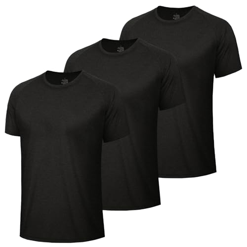 Image of BOOJO 3 Pack Workout Mens Shirts - Quick Dry Causal Moisture Wicking Work Gym Athletic Short Sleeve for Running Sport Lounge