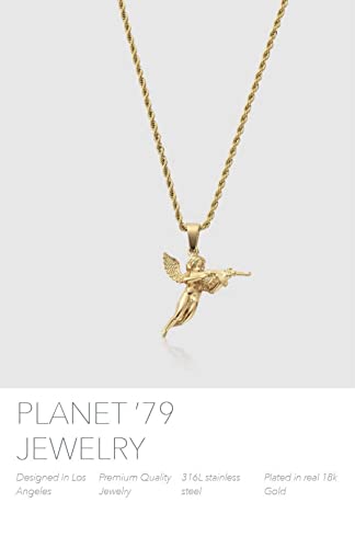 Vintage AK47 Machine Gun 18K Cherub Cupid With Gun Pendant Chain Unisex Cupid Necklace Gold Cupid Pendant Gun FREE Boyfriend Girlfriend Gift3