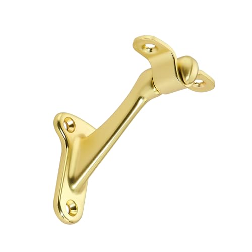 khtumeware 6 Pack 3 Inch Polished Brass Hand Rail Bracket Heavy Duty Hardware for Stairways, Home or Office Vintage Stair Support Handrail Brackets