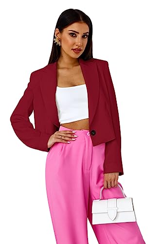 Women's Lapel Neck Long Sleeve Single Button Open Front Elegant Crop Blazer