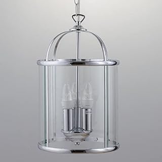 firstchoicelighting Chrome Pendant Light with Clear Glass Panels in Traditional Lantern Style