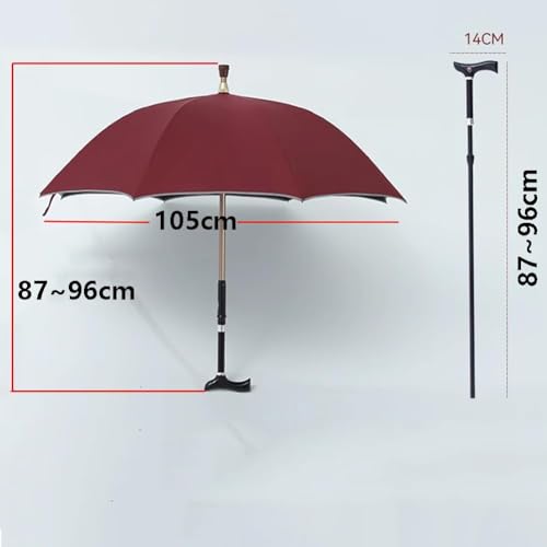 Regulowany parasol z laską dla seniorów, przenośny, z antypoślizgowym uchwytem, wiatroszczelny, z regulowaną wysokością 87-96 cm, idealny do pomocy w poruszaniu się, zapewniający stabilność i wsp