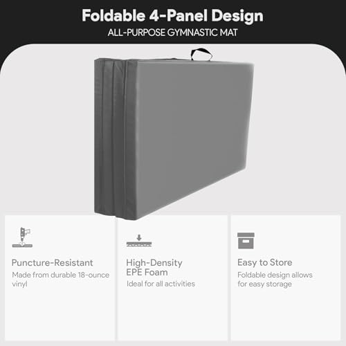 Image of BalanceFrom 6x4 Feet 4-Panel Folding Gymnastics Mat - 2-Inch Thick Pad with Vinyl Surface and Carrying Handles for Tumbling, Yoga, Pilates, Home Workouts, and Martial Arts