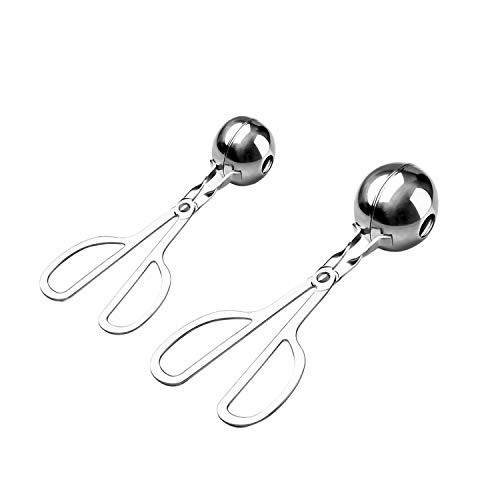 Proshopping 2 Set Stainless Steel Meat Baller, Non-Stick Meatball Scoop Maker, Cake Pop Baller, Cookie Dough Tongs – for Meatball, Cake, Ice Cream, Melon Fruits (Small Size 1.38″ + Large Size 1.85″)