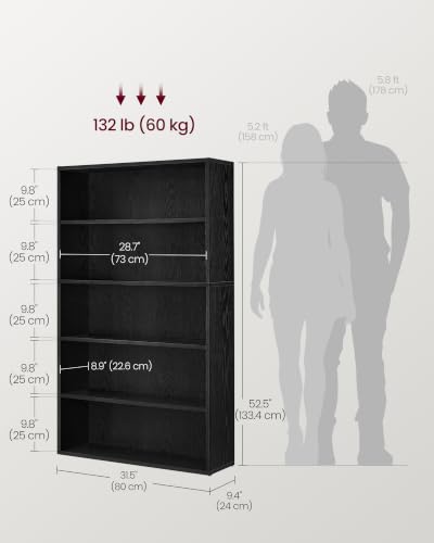 Image of VASAGLE Custos Collection - Bookshelf, 5-Tier Bookcase, Book Shelf, Open Storage Shelf, 9.4 x 31.5 x 52.5 Inches, for Living Room, Home Office, Dinning Room, Ebony Black ULBC175T56
