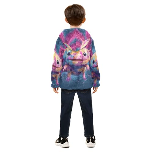 Colorful Axolotl with Pink Toddler Fleece Jacket Girl Boys Hooded Fleece Jacket Coat Warm Outwear Zip-up 3-10T4