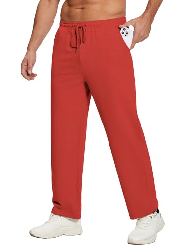 Deyeek Mens Lightweight Sweatpants Loose Fit Baggy Sweat Pants Open Bottom Sweatpants for Men Wide Leg Lounge Pants with Pockets Red