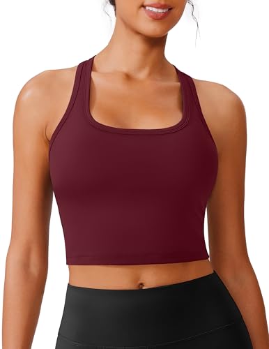 Image of PINSPARK Sports Bra Longline Racerback Tank Tops for Women Padded Workout Yoga Top