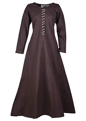 Battle-Merchant AVA - Abito Medievale Stile cottardita con nastrino per Donna - Maniche Lunghe - Ideale per Costume Vichingo o Giochi di Ruolo dal Vivo (Larp) - Marrone - XL