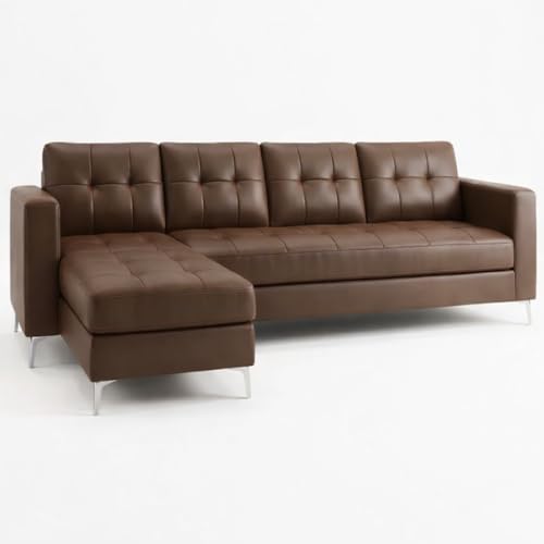 Image of CASASTYLE Madison 5 Seater Leatherette LHS L Shape Sofa Set (Brown) Premium Finish | Ideal for Living Rooms