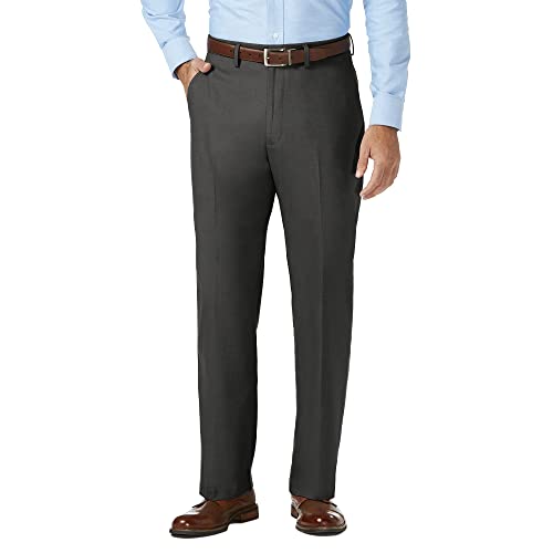 Haggar J.M Men's Sharkskin Superflex Waist Flat Front Dress Pant, Dark Grey Heather, 38Wx30L