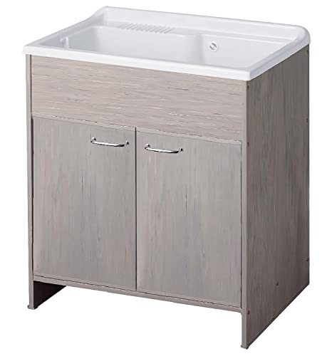 Negrari Lavatoio Lavapanni in Resina PVC, Resistente all'umidità, Vasca resistente agli acidi di uso comune, Kit di scarico incluso, Interno e Esterno, L80 x P50 x H 85 cm, Colore Rovere