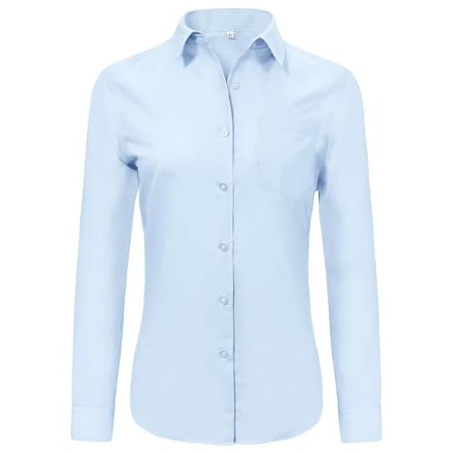 Button Down Shirts Women Wrinkle-Free Dress Shirt Long Sleeve Collared Work Office Business Soft with Pocket X-Large 00025_light Blue