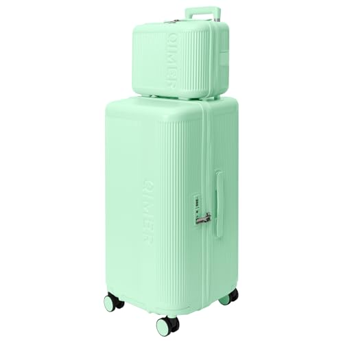 QIMER Large capacity Luggage Sets 2 Piece, Checked Luggage with Cup Holder, Polycarbonate Hard Case luggage with Spinner Wheels,TSA Lock, Lightweight Durable Travel Suitcase for Men Women LightGreen