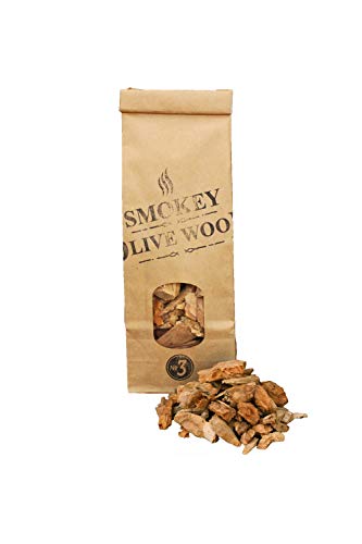 Smokey Olive Wood 6 x 500 ml Olivenholzspänen, Mandel, Zitronengras, Orange und Walnuss. Größe Nr. 3: 2-3 cm